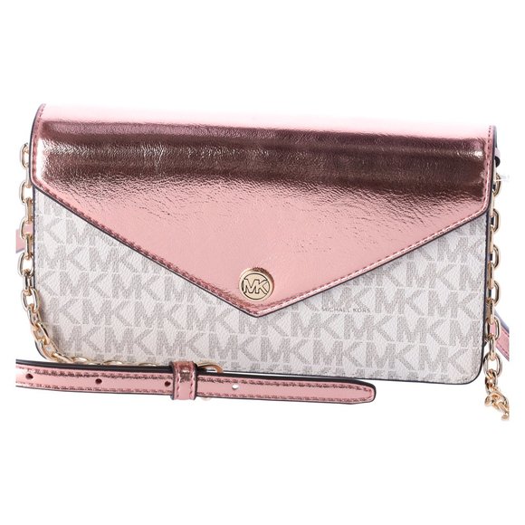 Michael Kors Jet Set Travel Small Signature Clutch Crossbody Vanilla Primrose - Picture 1 of 14